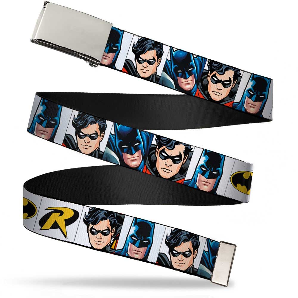 Buckle-Down Unisex Multicolor -Adult Web Belt - Batman & Robin Blocks White, 1.25" Wide - Fits Up To 42" Pant Size