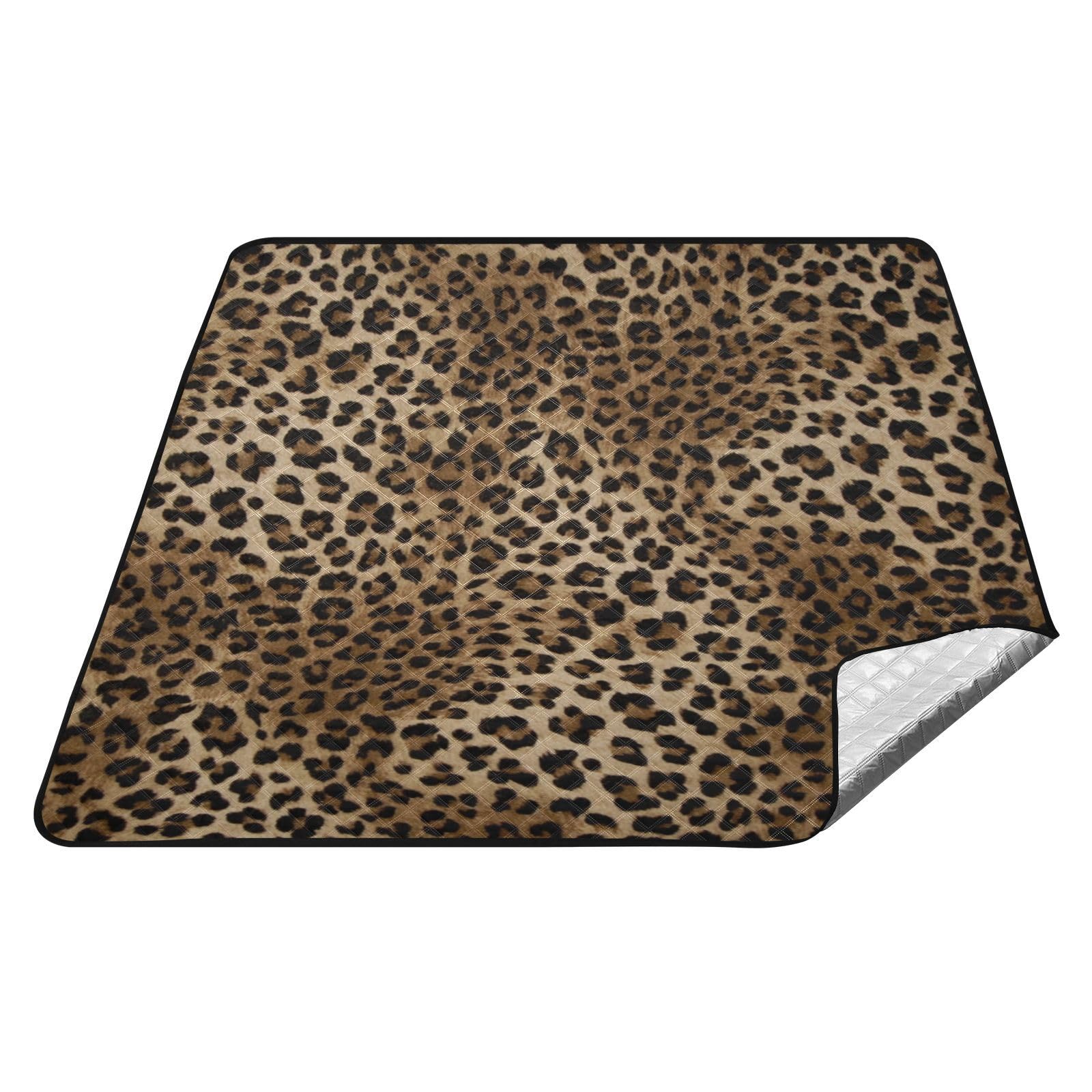 Picknickdecke 200x200cm, Tier Leopard Print groß wasserdicht Campingdecke faltbar Strandmatte Picknick-Matte