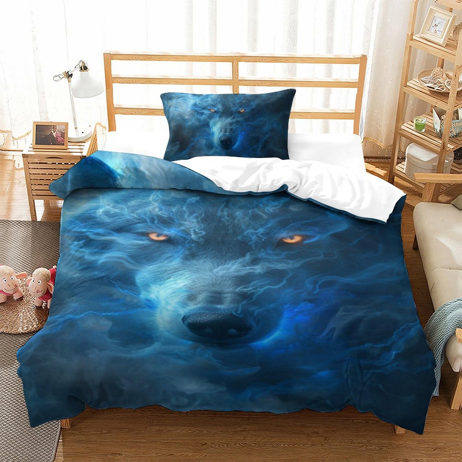 Housses de couettes imprimé loup 3D pour chambre d'ado cozy