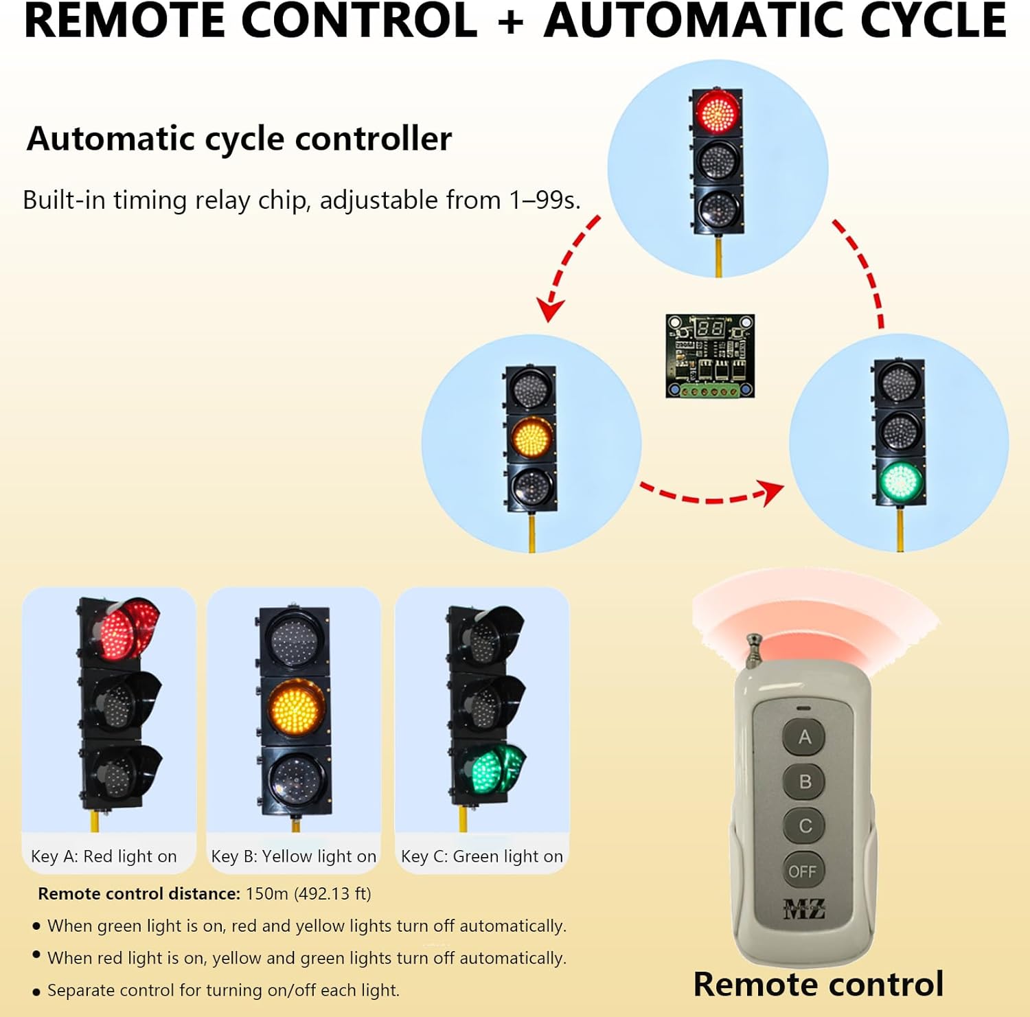Floor Traffic Light for Classroom, 3-Color Stop Light Lamp with Remote Control, Adjustable Height Classroom Traffic Light for Traffic Safety Teaching, Temporary Road Signal Light 200-Type