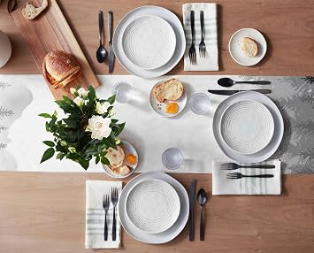 Double Love Fall Autumn Tree Cotton Linen Table Runner 13 x 90 inch Non-Slip Rectangular Kitchen Coffee Dining Table Decor for Wedding Party Holiday Dinner Forest Grey Black Wood-Land Mountain
