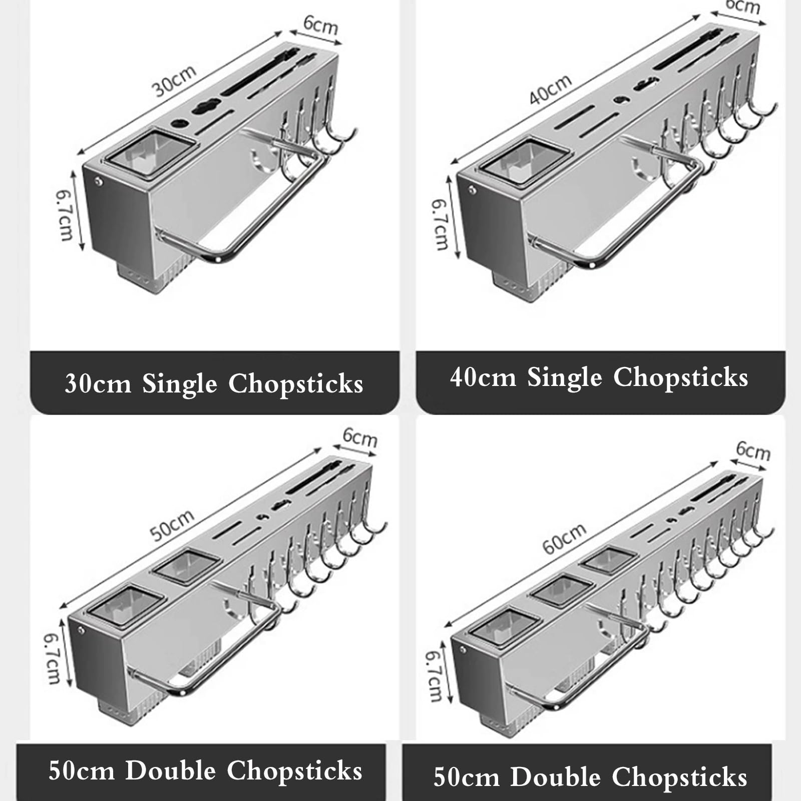 Barra de Cocina con Ganchos - Barra de Acero Inoxidable for Colgar en la Pared | Estante Colgante de Pared | Organizador de Utensilios de Cocina |(50cm 8 Hooks)
