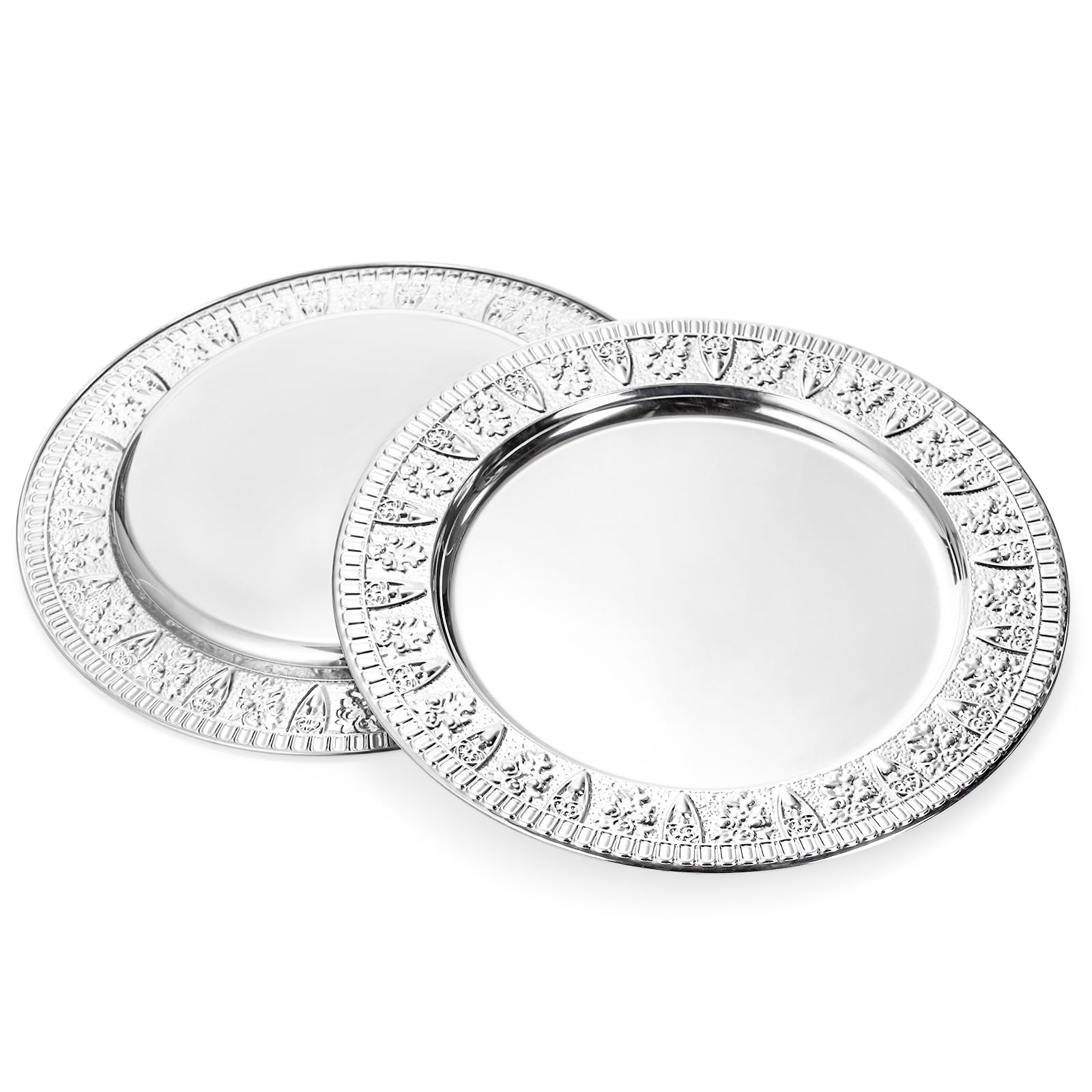 ZENFUN Paquete de 6 platos de carga de acero inoxidable de 13 pulgadas, placas redondas de metal con patrón de flores, platos de camping grandes para el hogar, banquetes, fiestas, restaurantes