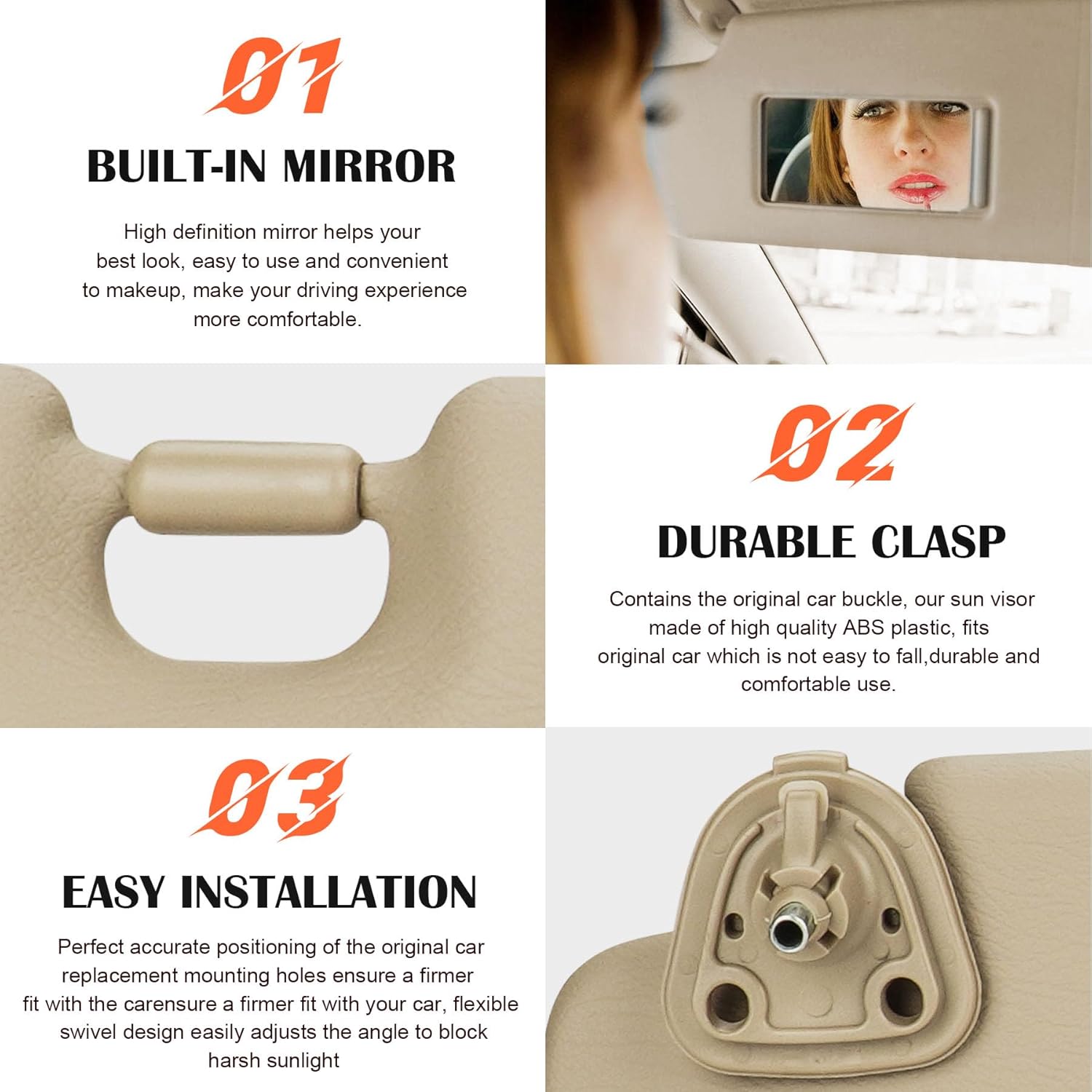 Beige Driver Left Side Sun Visor Replacement Compatible with 2004 2005 2006 2007 Toyota Highlander Replace 74320-48260-A0 74310-48220-A0