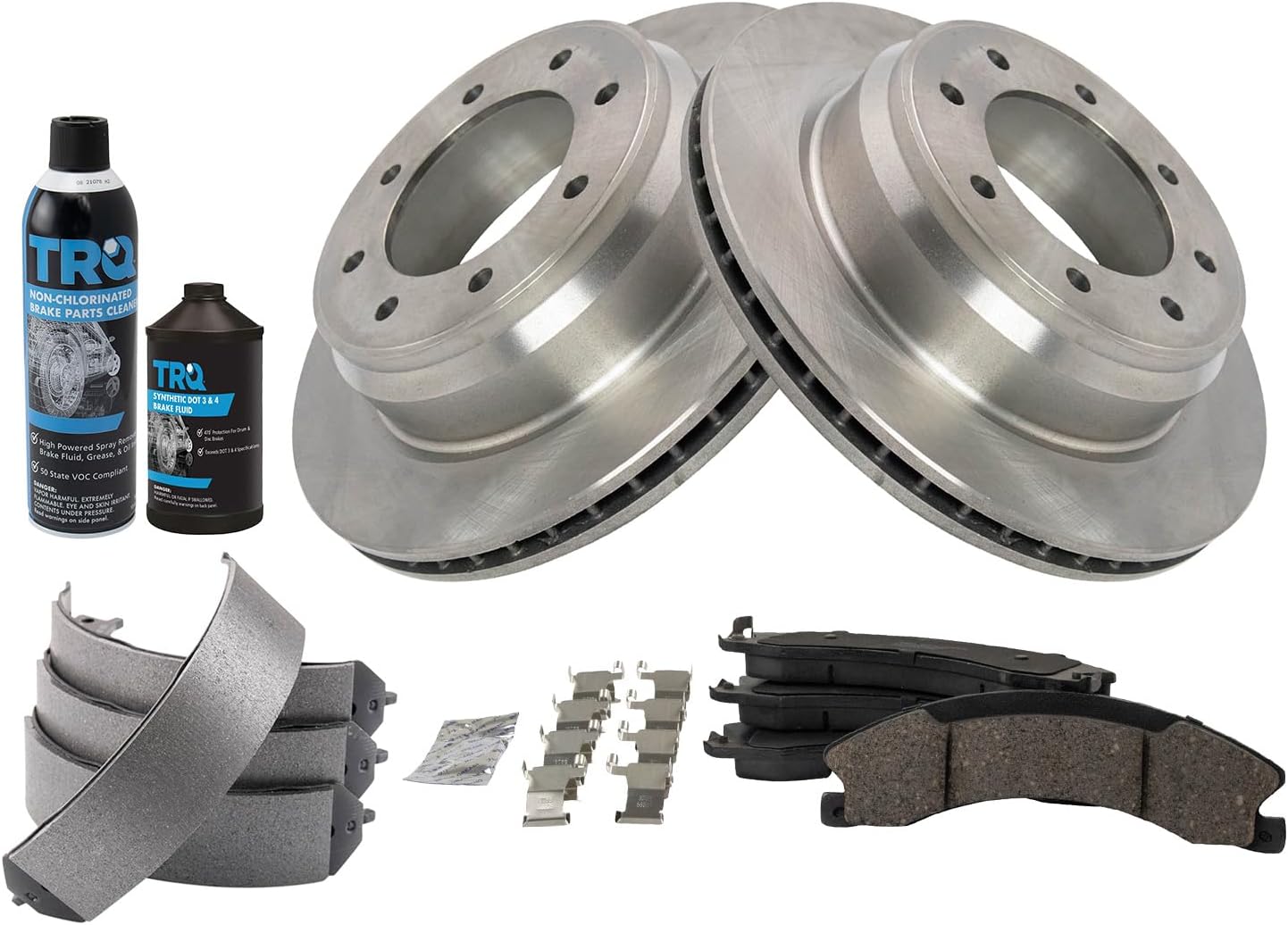 TRQ Rear Brake Pad & Rotor Kit Brake Chemical Kit Brake Pads Brake Rotor Parking Brake Shoe Set Ceramic Compatible with 2012-2019 Nissan NV1500 NV2500 NV3500