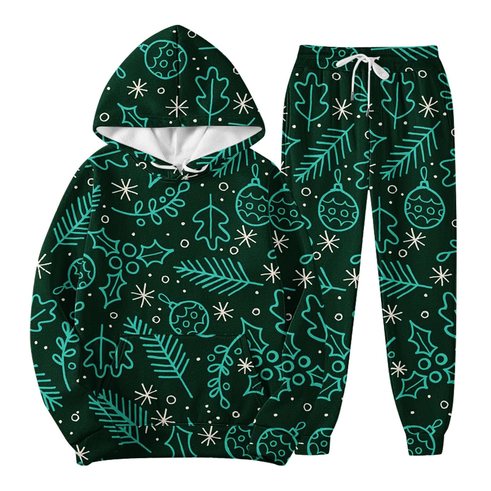 Tuta natalizia da uomo, 2 pezzi, con divertente renna e albero di Natale, oversize, a maniche lunghe, con cappuccio e pantaloni della tuta, set da jogging, abbigliamento sportivo per vacanze, costumi