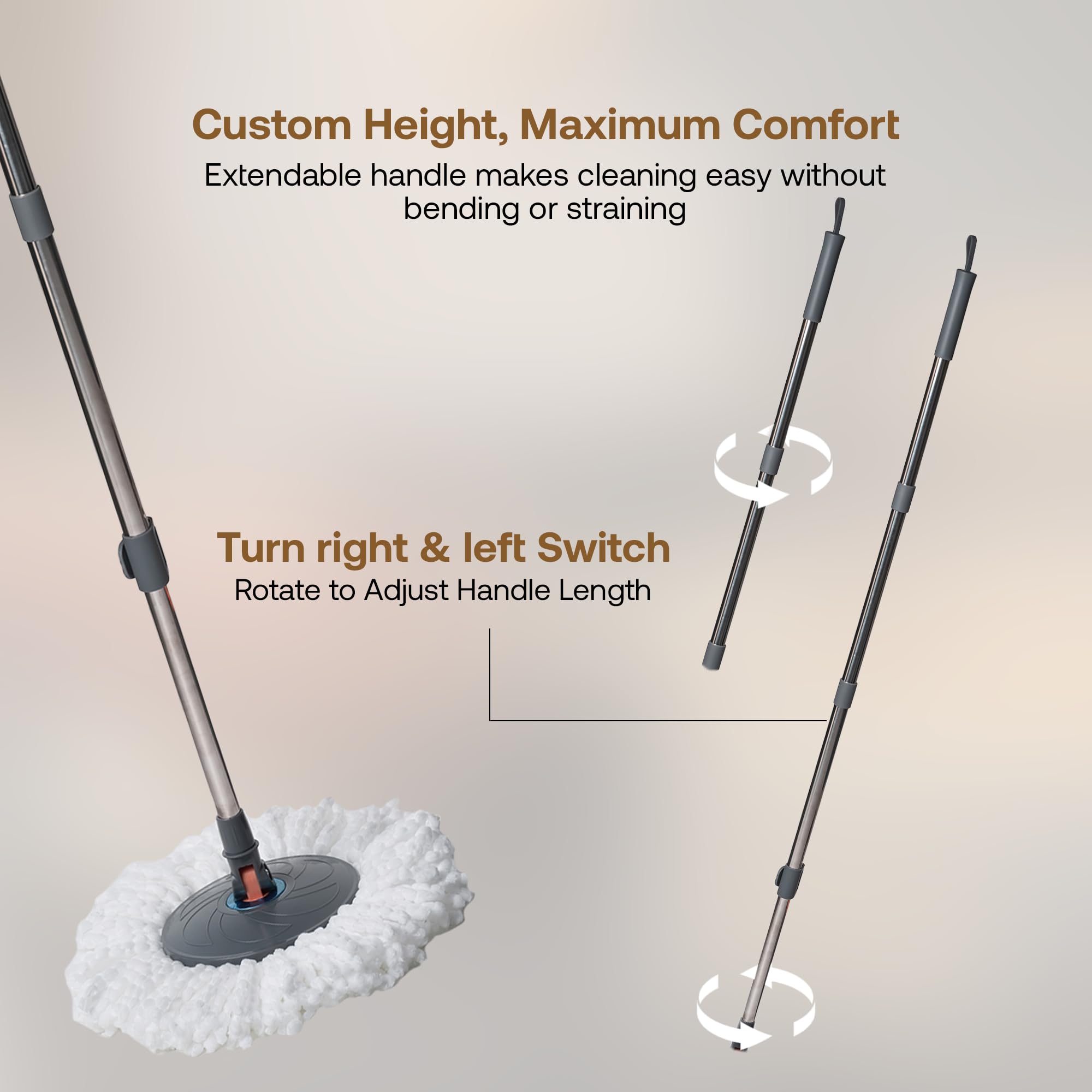 BonKaso Twin Spin Mop Set | 1 Bucket, 1 Handle & 2 Microfiber Mop Heads with Stainless Steel Wringer | 360° Easy Floor Cleaning for Home & Office