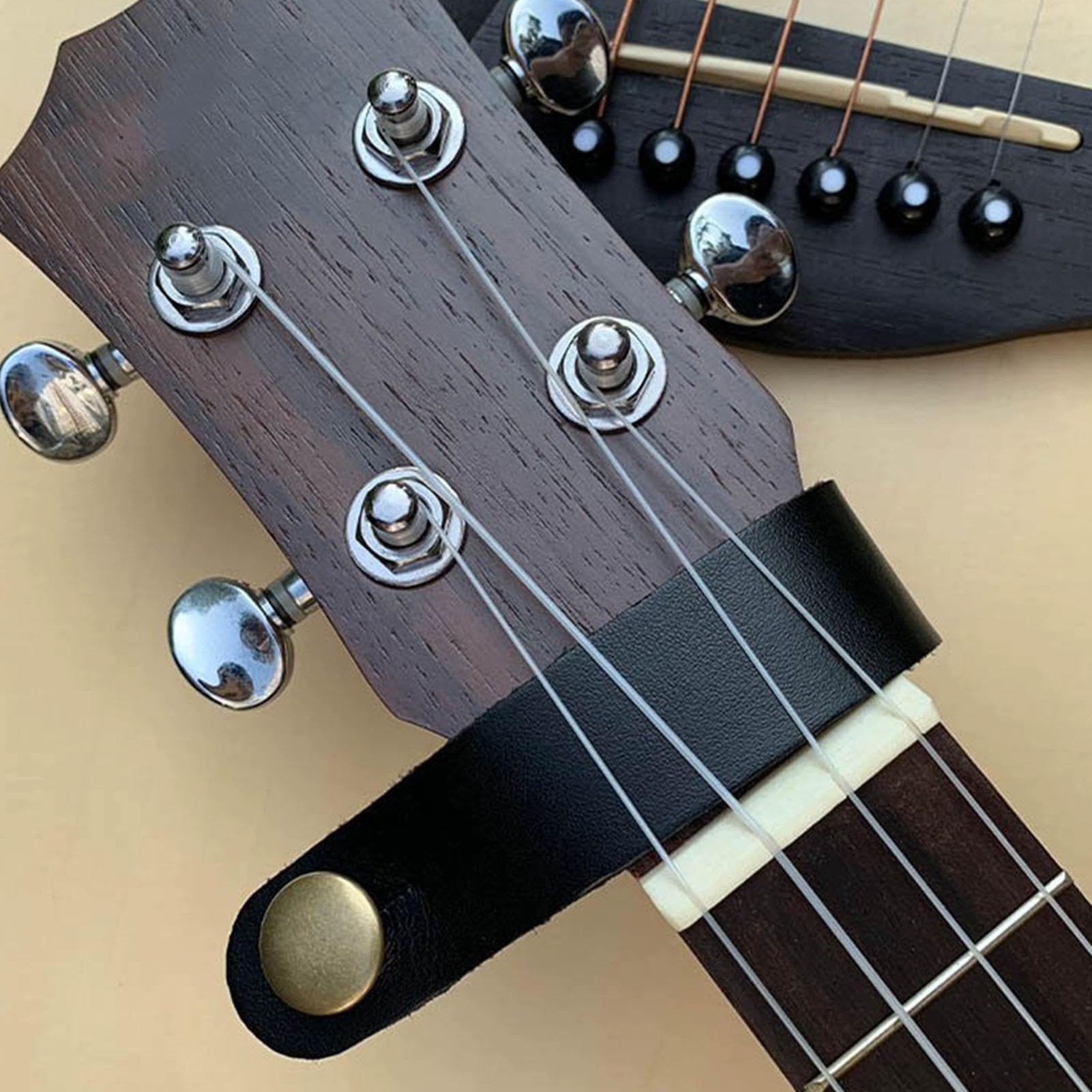 Correa para cabezal: bloqueo de amarre de guitarra de 19,5 cm, correas adaptadoras de cuello de cuero PU livianas para mandolina de bajo y ukelele folk acústico, envoltura de conector de botón