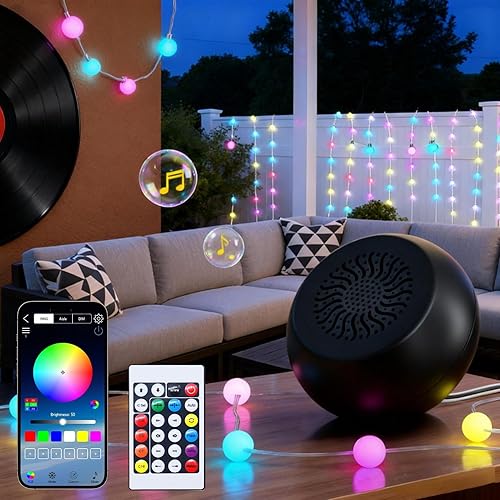 uuffoo Outdoor String Lights with Portable Speaker, 33ft LED Outdoor