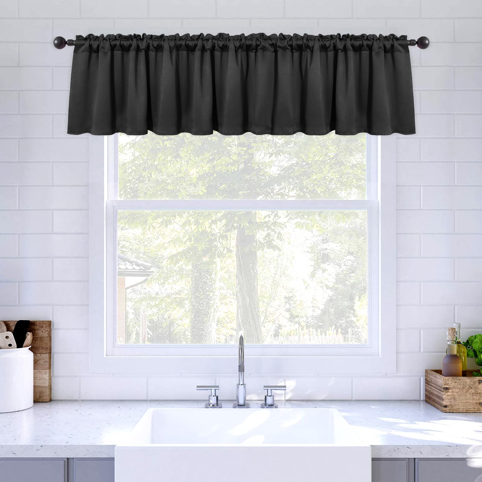 MIULEE Blackout Valance Rod Pocket Thermal Insulated Window Treatment Tiers Solid Short Curtain for Small Window Bedroom 42 x 18 Inches 1 Panel
