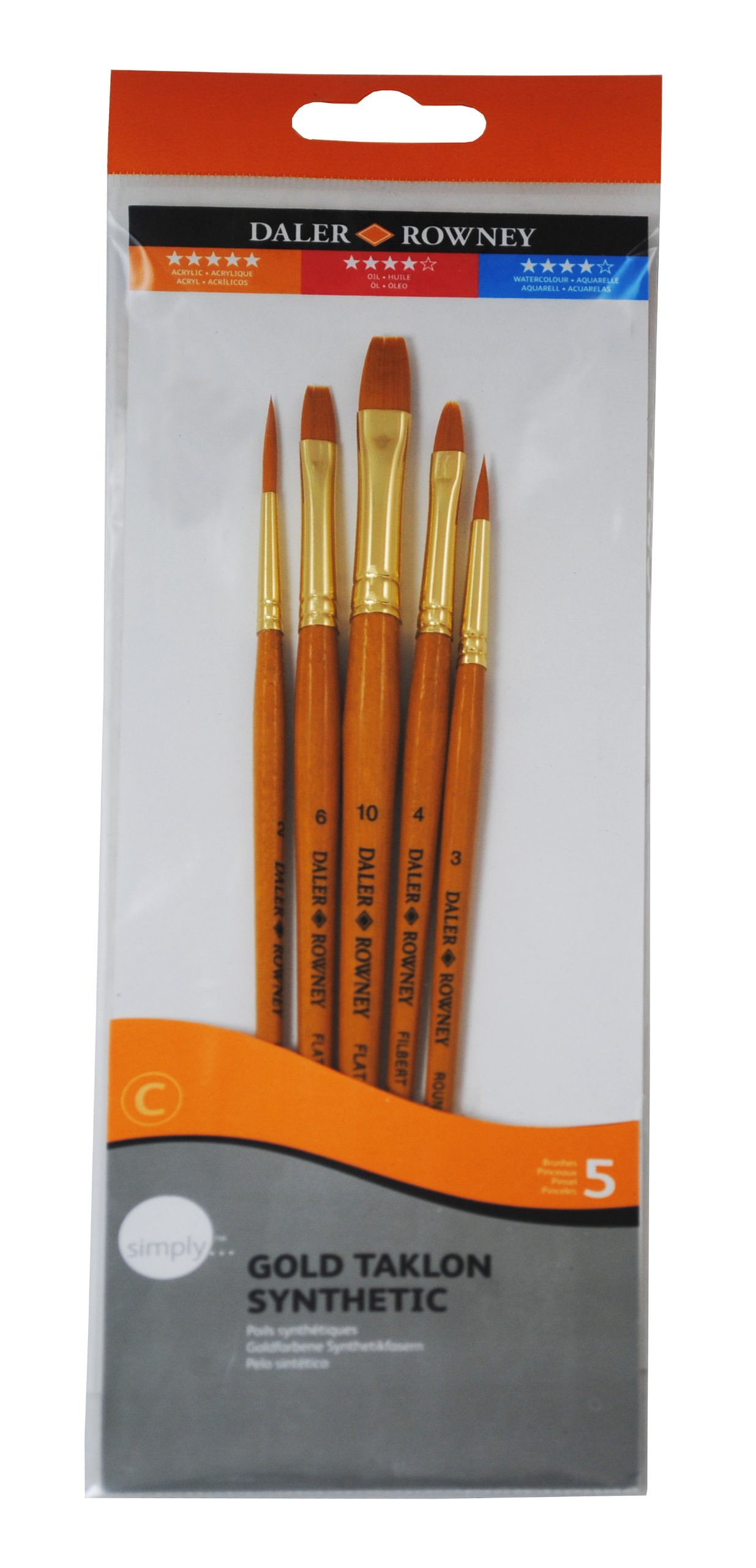 Daler Rowney Taklon Fırça Seti Kısa Sap 5'Li #2 (216920501)
