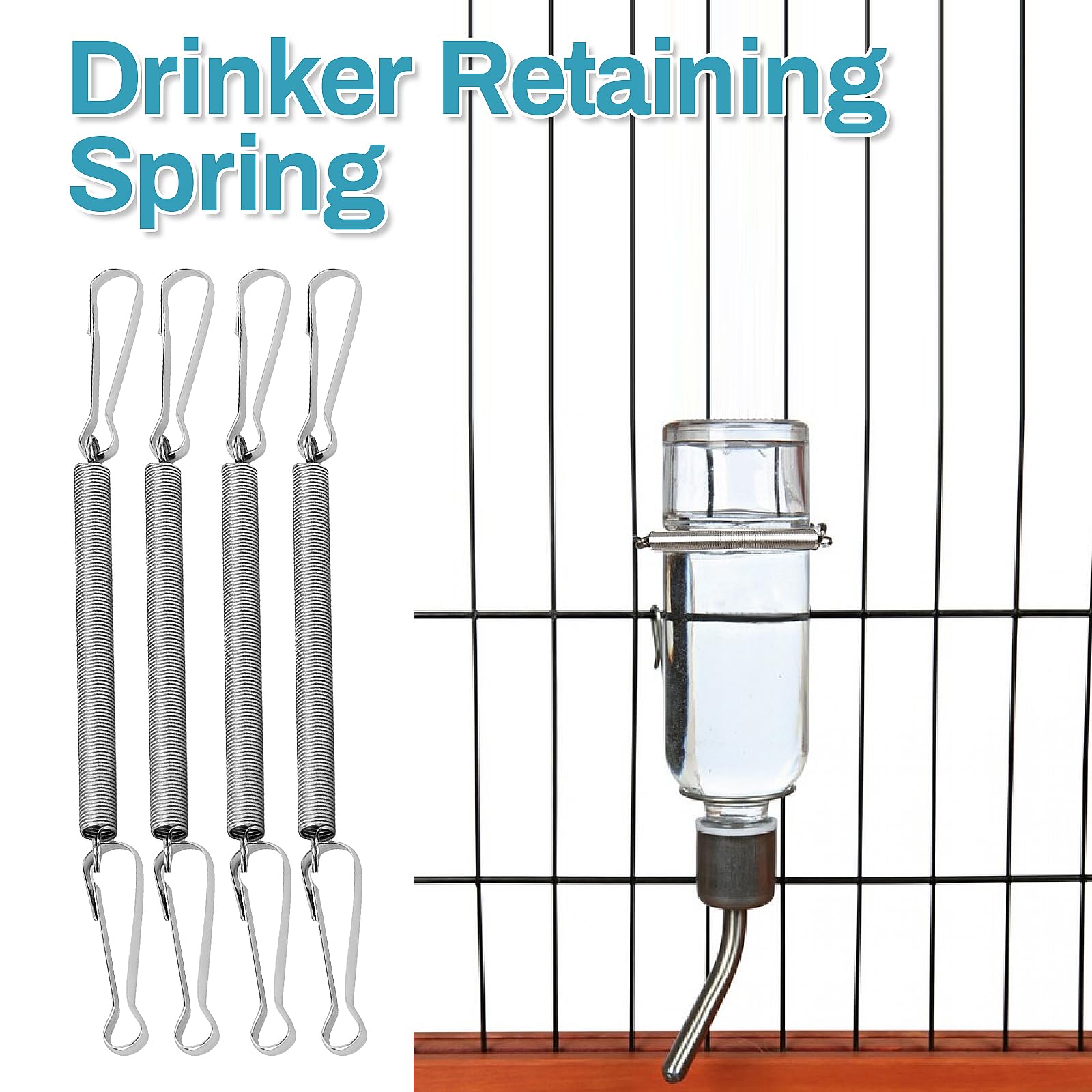 12 Pcs Small Springs Assorted with 2 Clips, Heavy Duty Compression Spring Stainless Steel Tension Springs for Holding Rabbit Hamster Guinea Pigs Animal Water Dispenser Drinking Bottle - Image 4