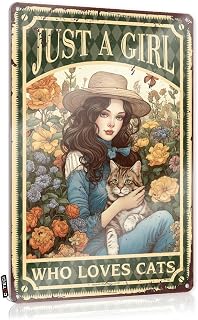 Just A Girl Who Loves Cats Letrero de hojalata retro decoración para el hogar divertido decoración de jardín patrones de costura para hombre (color: color, tamaño: 30 x 40 cm)