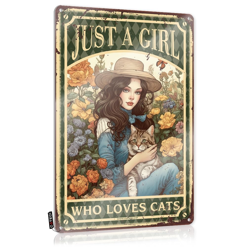MGHTLCCME Funny Beer Sign Just A Girl Who Loves Cats Tin Sign In Session For Therapistshippie Wall Decorcoffee Decor For Coffee Barbedroom For Women Dorm Room Door Sign Beer Decor(30X40CM)