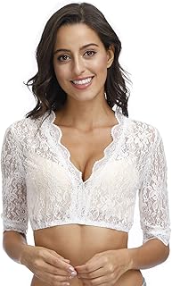 ELFIN Damen Dirndlblusen Kurzarm Spitze Tracht Bluse Elegante Halbarm Bluse von 34-42