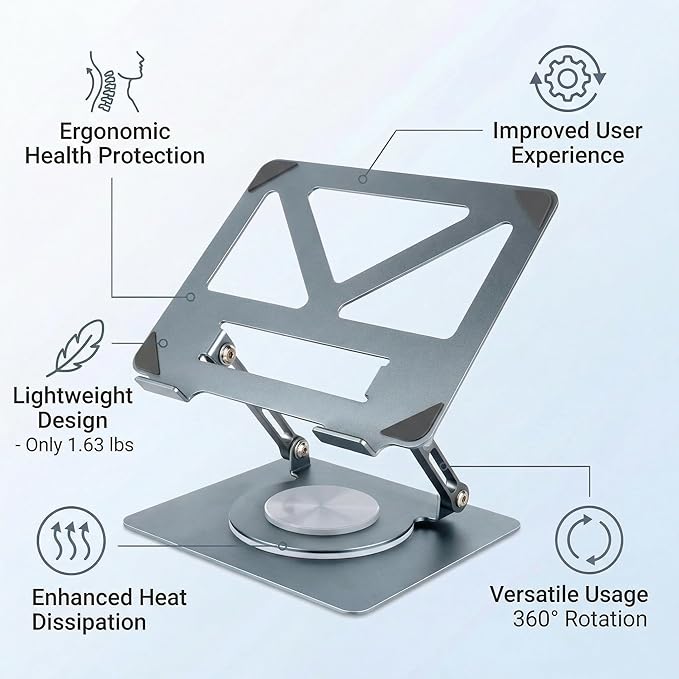 Soporte para laptop de aluminio ajustable 360° gris miniatura 2