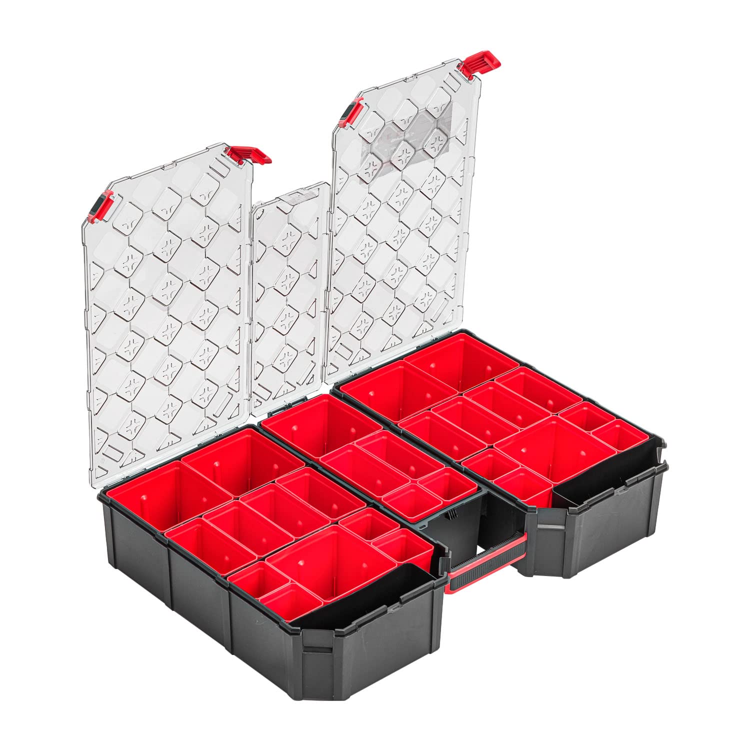 6 x modułowa skrzynka asortymentowa XXL – 390 x 577 x 105 mm – magazynek na małe części skrzynka do sortowania z przezroczystą pokrywką, walizka na narzędzia walizka asortymentowa