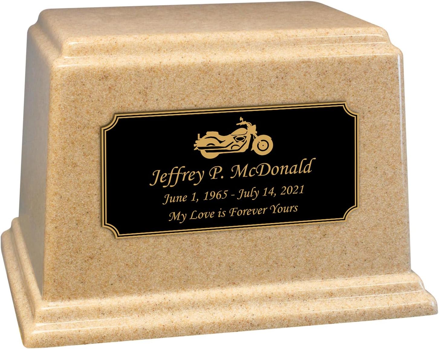Motorcycle Emerald Green Ark Cremation Urn for Ashes - Personalized with Black Nameplate - Cultured Marble Urn - 250 Cubic Inch Capacity for a Person Weighing Up to 250 Pounds