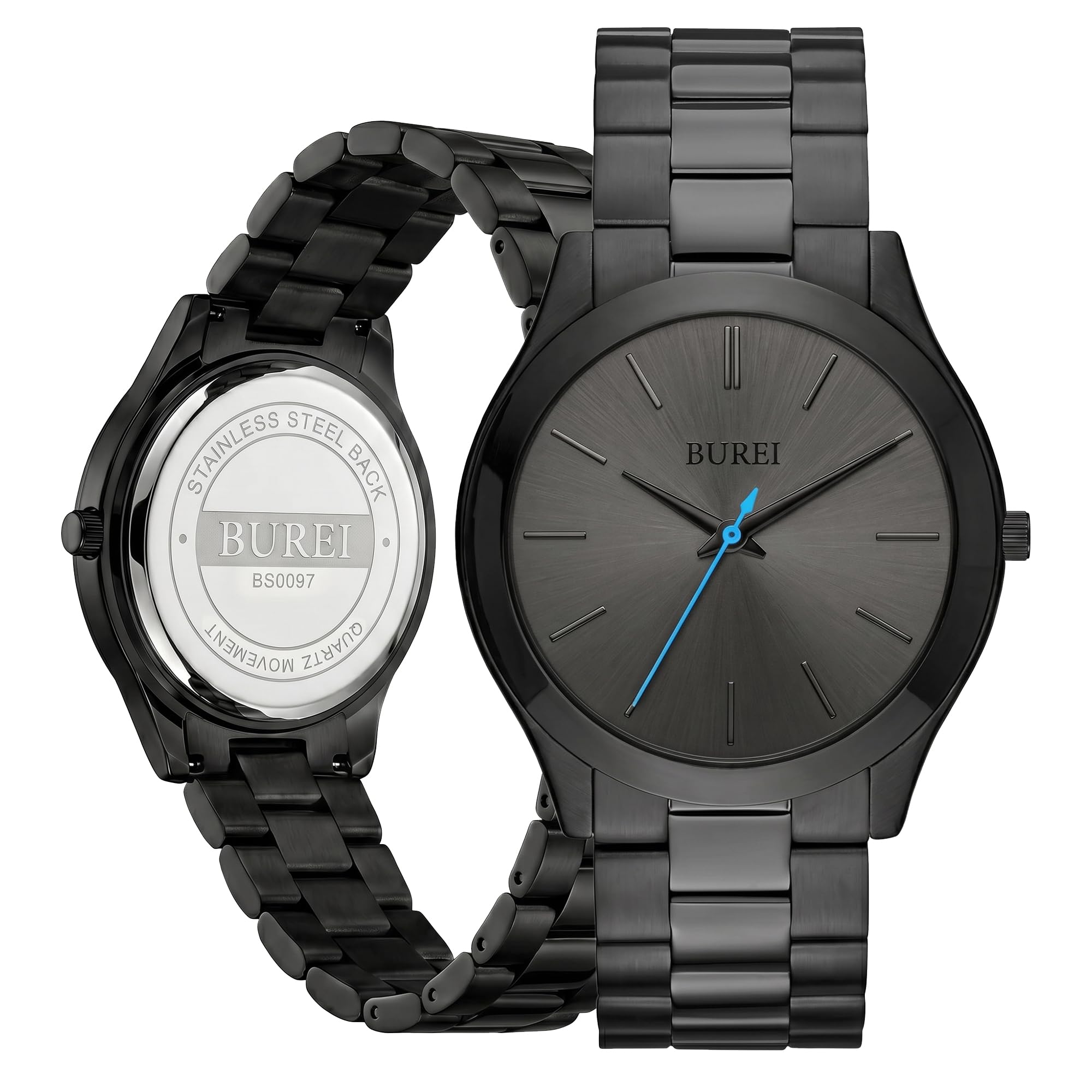 BUREI Ultradünne Herrenuhr – Minimalistisches Analog-Design, wasserdichtes Quarzwerk, Geschenk für Männer (Weiß/blau)