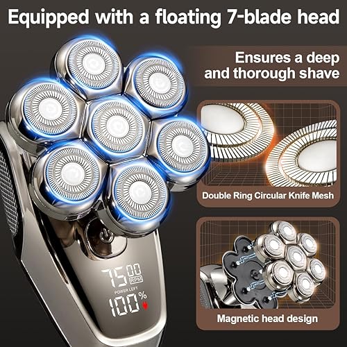 Miniatura 3 de Gerllo Afeitadora calva para hombre, maquinilla de afeitar eléctrica para hombres, afeitadora de cabeza 7D, afeitadora eléctrica con recortador de