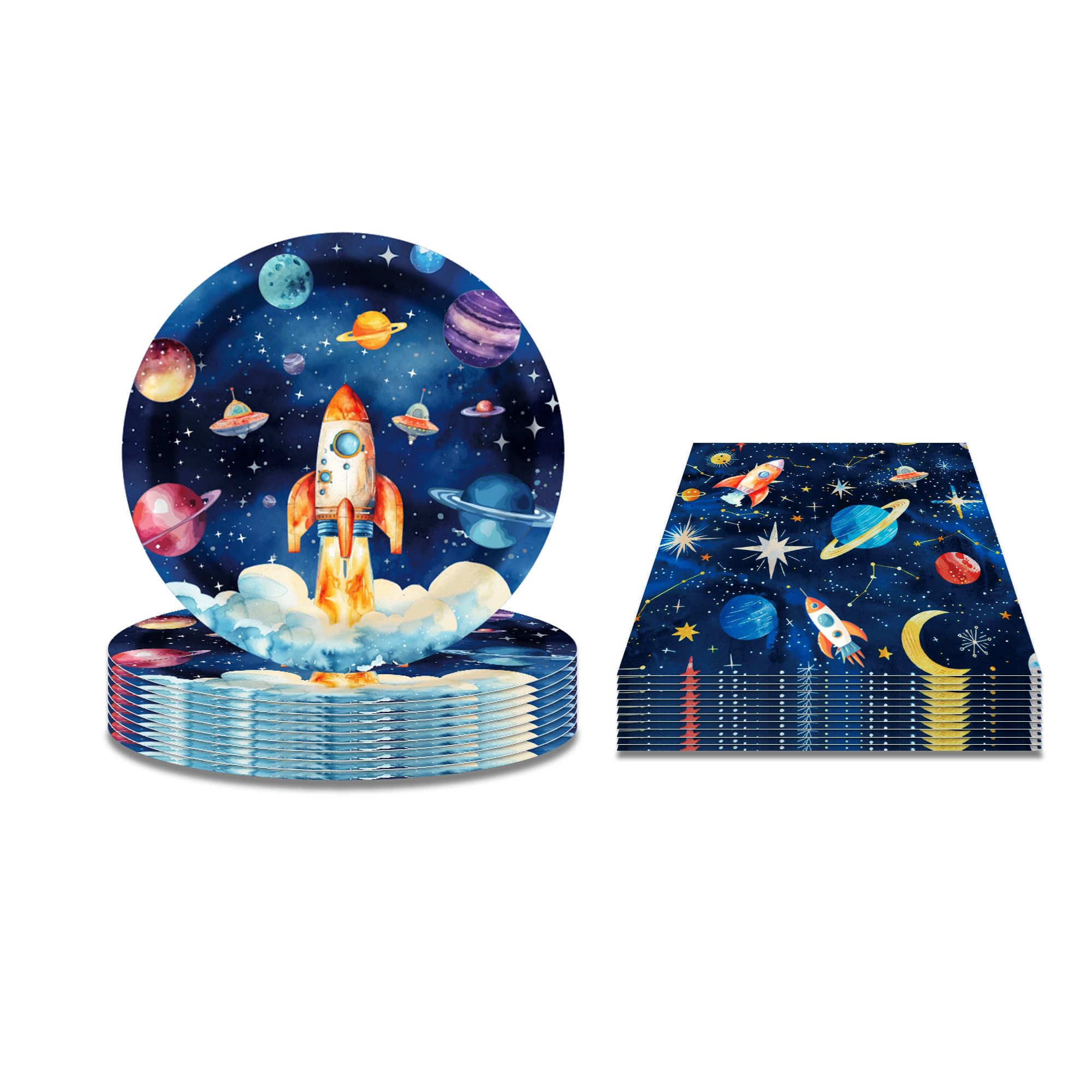Planet Universe Party Plates and Napkins for 24 Guests 64 Pcs Planet Universe Party Supplies Disposable Tableware Set Planet Universe Paper Plates