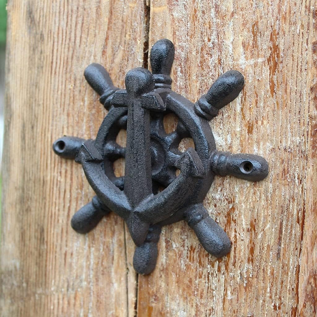 Iron Door Knockers Vintage Classic Cast Iron Door Rudder Home Wall Decoration Handle (Color: Black Size: 15.7 * 16 * 4cm) (Black 15.7 * 16 * 4cm)