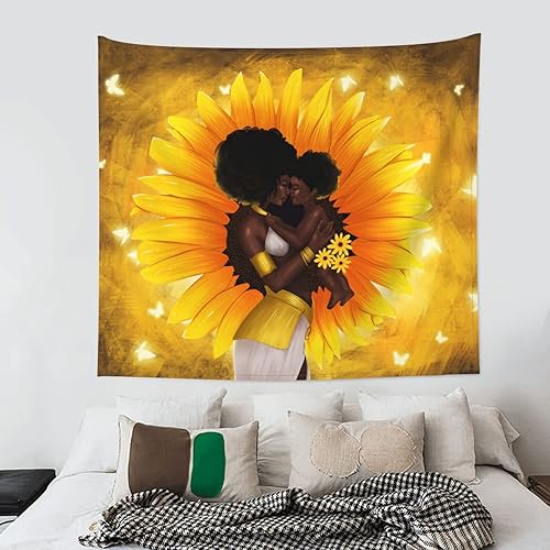 Miniatura 5 de Kathonex Tapiz afroamericano para colgar en la pared, para mamá e hija, para dormitorio, sala de estar, dormitorio, 60 x 80 pulgadas