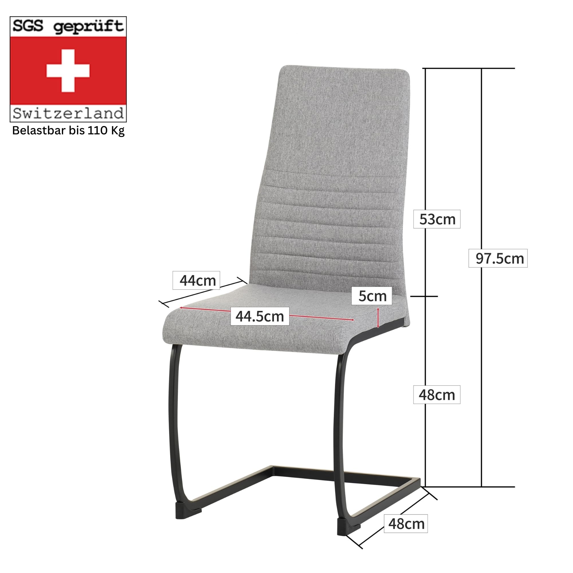 ALBATROS Sedia Cantilever Turano, Set da 4 Pezzi, Grigio - Design Moderno, Rivestimento in Tessuto, Imbottitura Spessa per Cucina e Sala da Pranzo