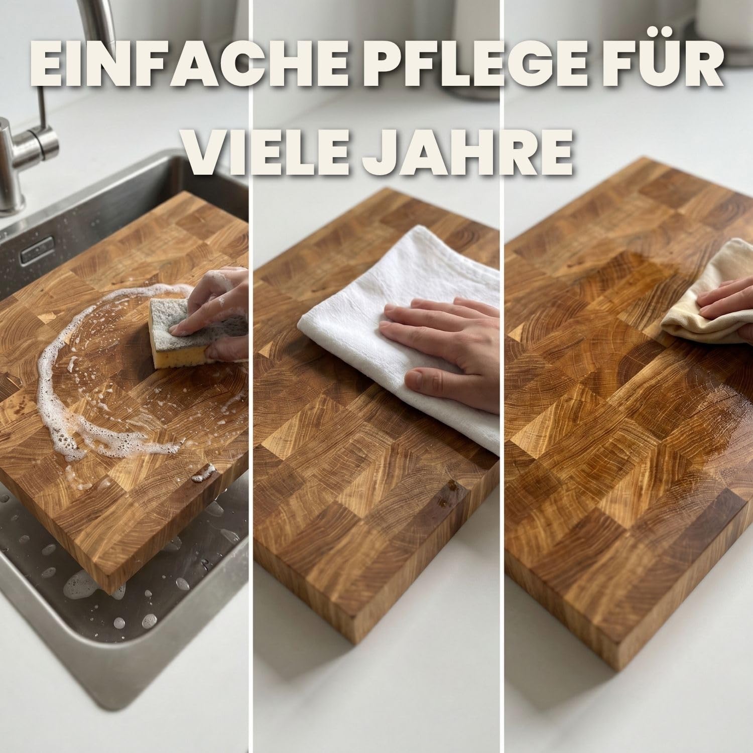 Premium Stirnholz Schneidebrett Eiche massiv und stabil 40 x 30 x 4 cm | 40 x 30 x 4 cm, Messerschonend, Robuste Stirnholzfläche, Rutschfest durch hohes Gewicht, Langlebig Massivholz