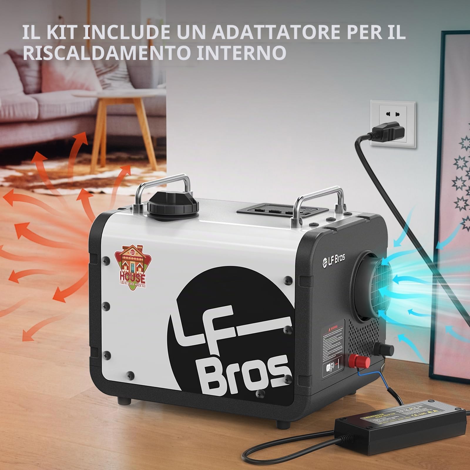 LF Bros Riscaldatore Diesel 5kw, 12V/24V/220V Tutto in Uno, Portatile Notturno Con Telecomando per Camper, Van, Tenda, Garage (Bianco)