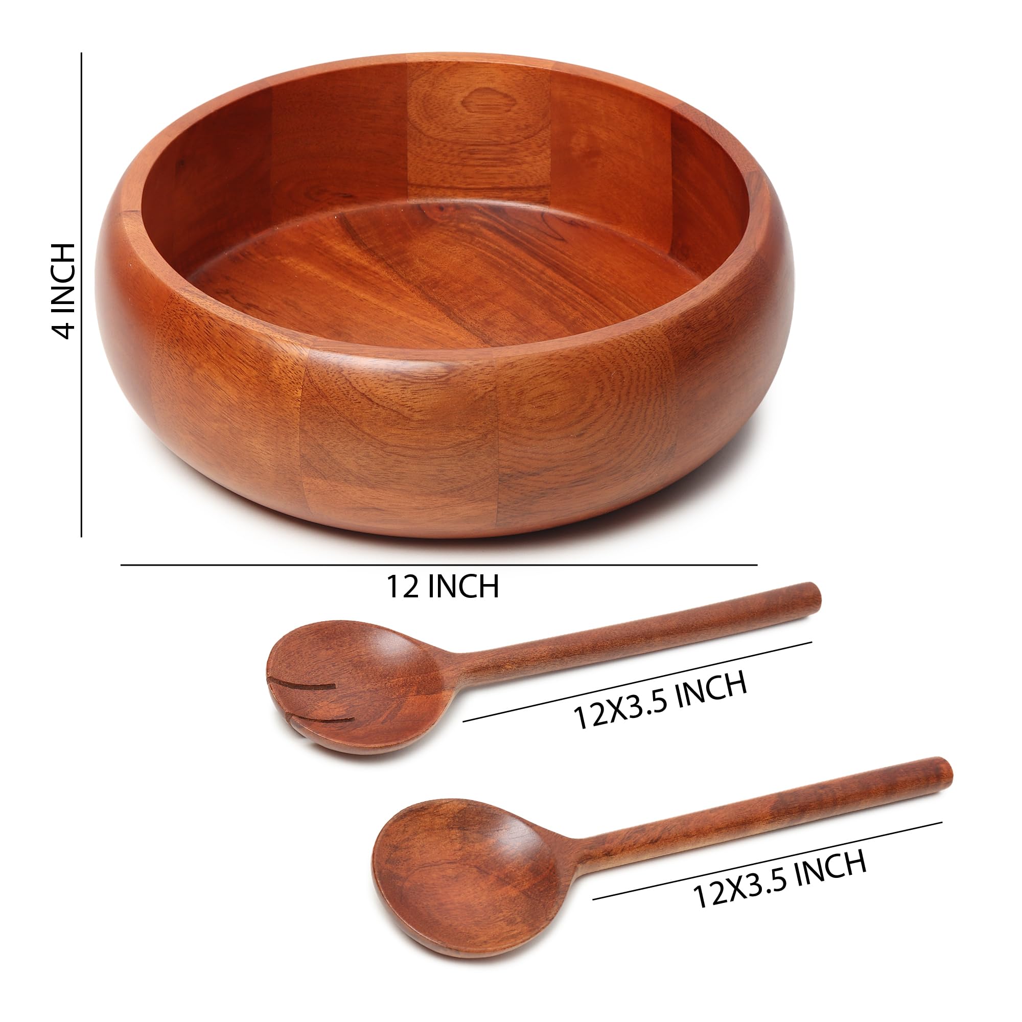Ensaladera grande de madera con pinzas, 30,5 x 10,2 cm, acabado natural
