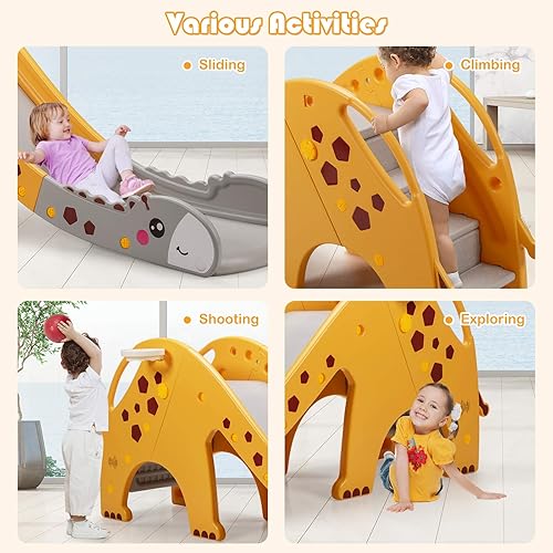 Miniatura 7 de HOMGX Juego de tobogán 3 en 1 para niños pequeños con pelota, juguete de tobogán escalador para niños con aro de baloncesto, centro de juego para