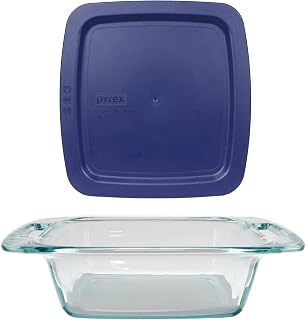 C-222 2qt Easy Grab Glass Baking Dish and C-222-PC Blue Lid (Perfect for Cakes, Brownies, Mac-n-Cheese, Meatloaf and other baking needs) - Made in the USA