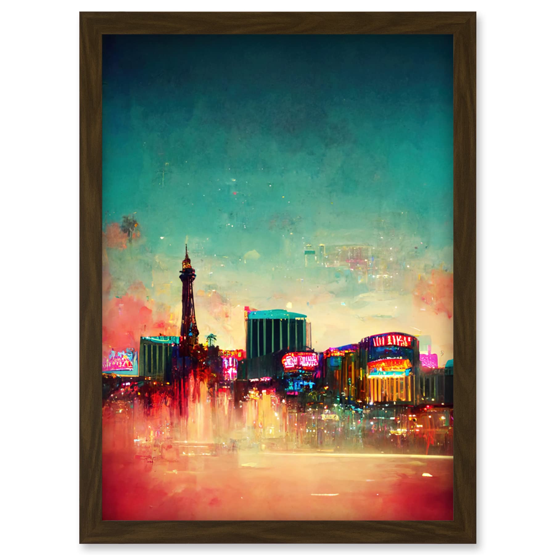 Doppelganger33 LTD Modern Las Vegas Skyline Colourful Acrylic Cityscape Artwork Framed Wall Art Print A4