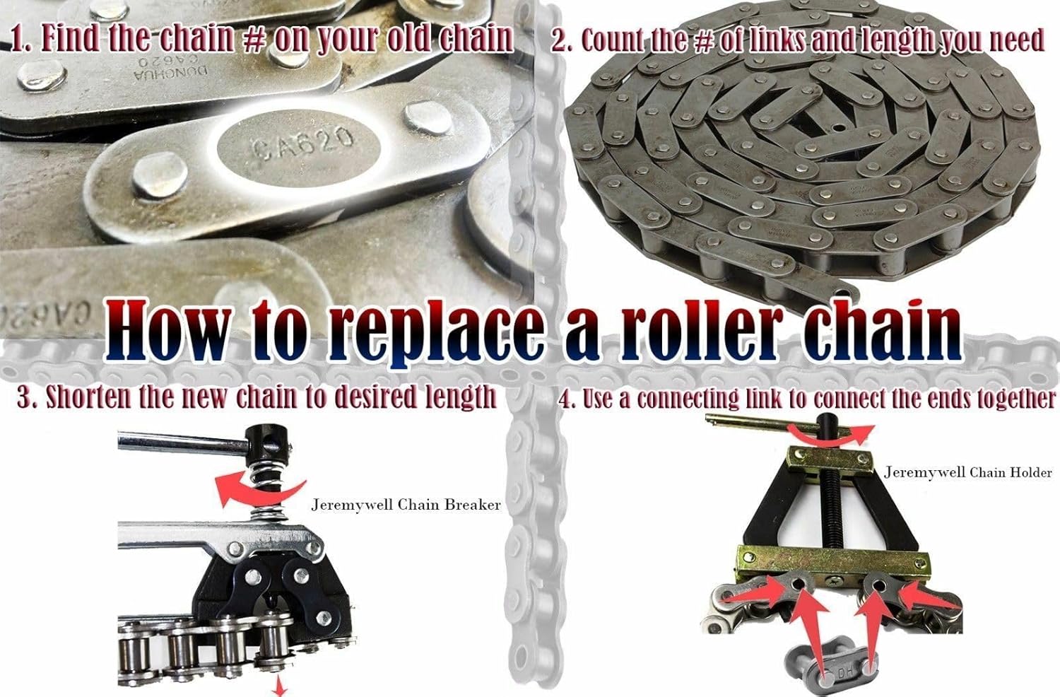 Jeremywell 100 SS Stainless Steel Roller Chain 10 Feet with 1 Connecting Link