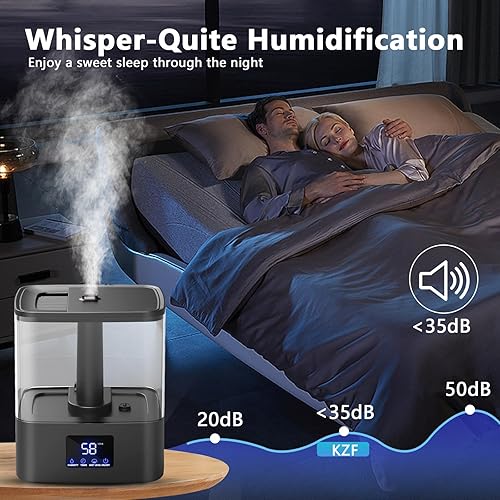 Miniatura 6 de KZF Humidificadores de llenado superior para dormitorio y tiempo de funcionamiento de 60 horas, humidificador de niebla fría, 3 niveles de niebla,