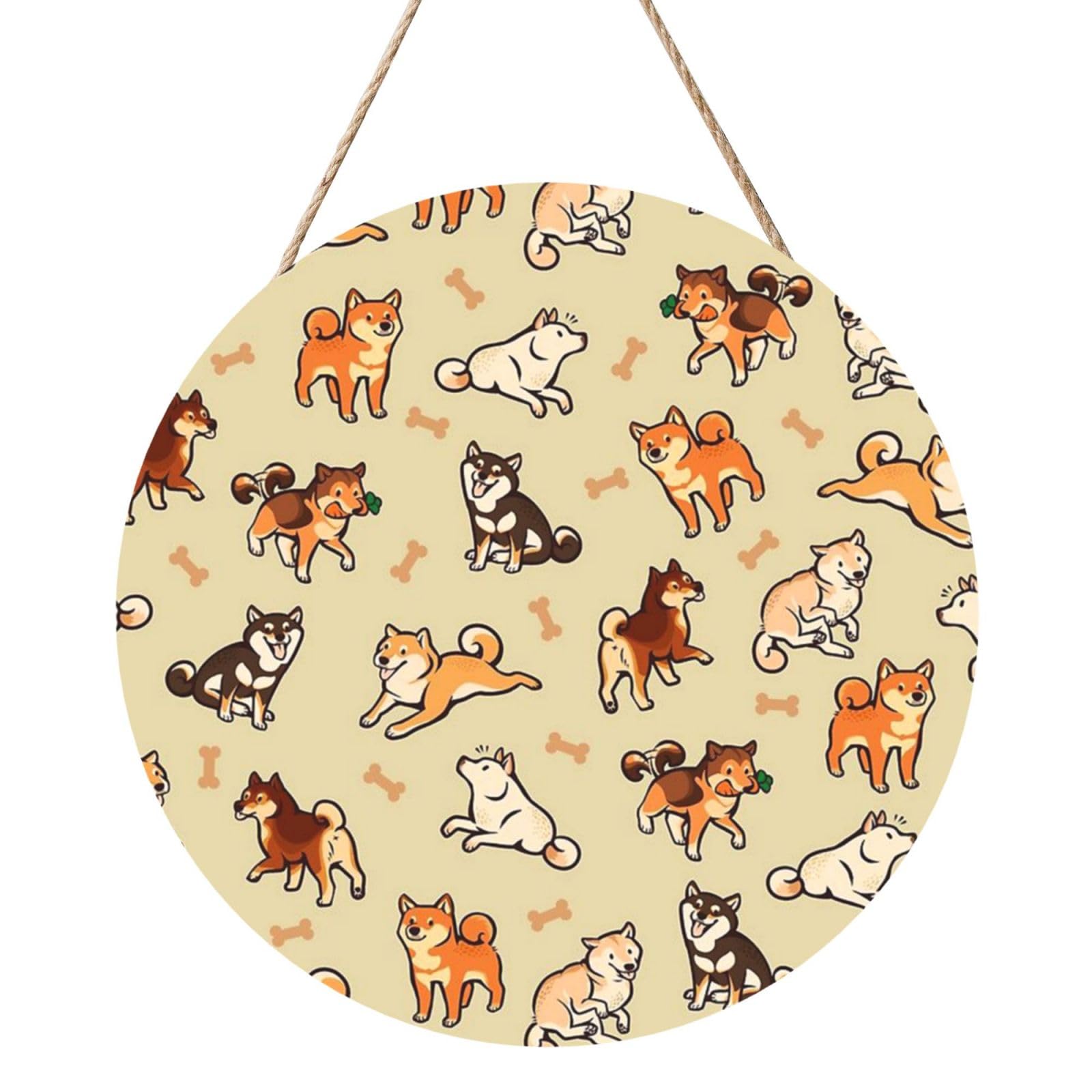 InOmak Shiba Inu Cream, Round Wood Panel Painting 12 in, Wall Hanging Painting For Home