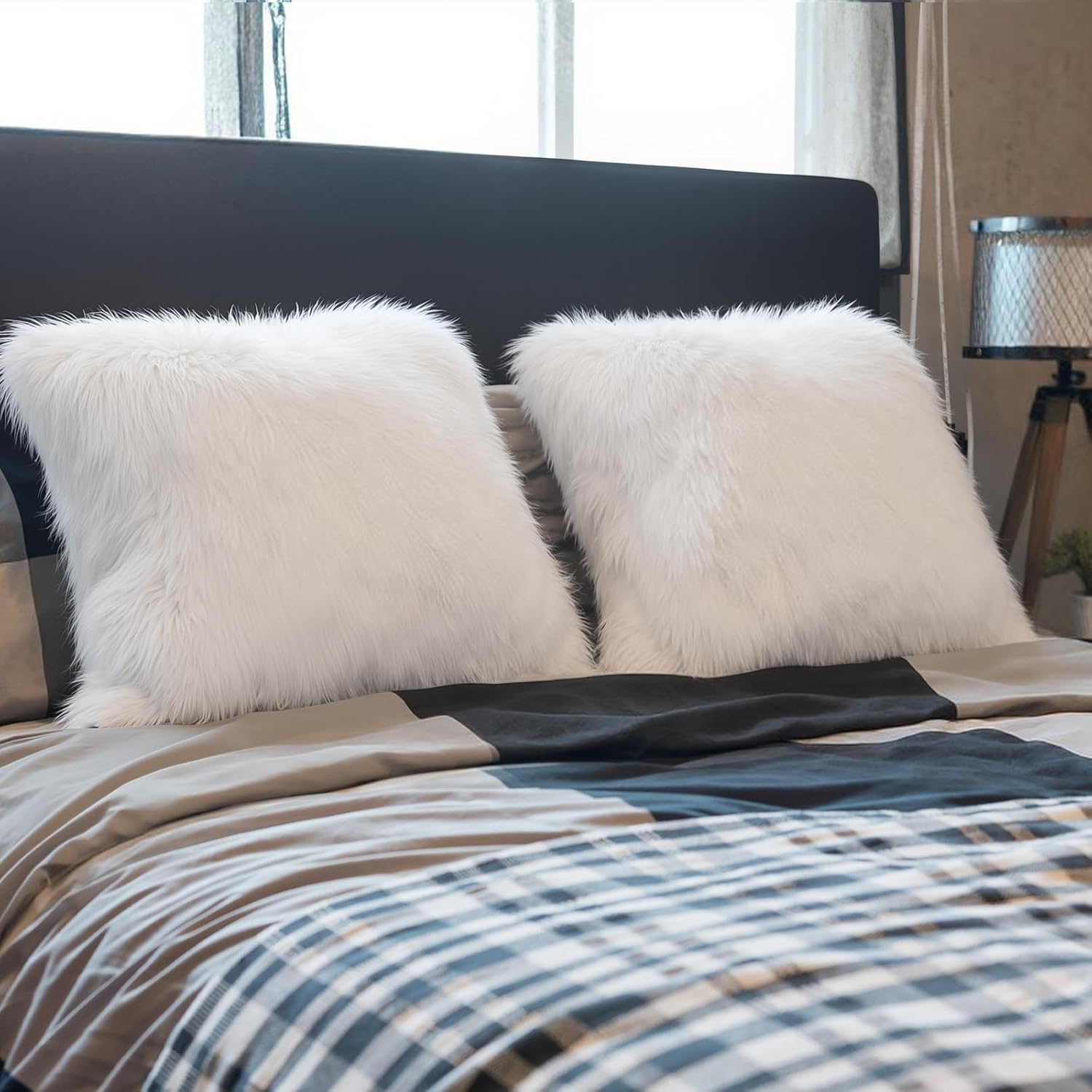 2 Pcs White Faux Fur Sheepskin Throw Pillow Covers 18 x18 Soft Fluffy Decorative Pillow Cover Square Fur Pillowcase Cushion Case for Sofa Couch Bedroom Car Bed - Image 6