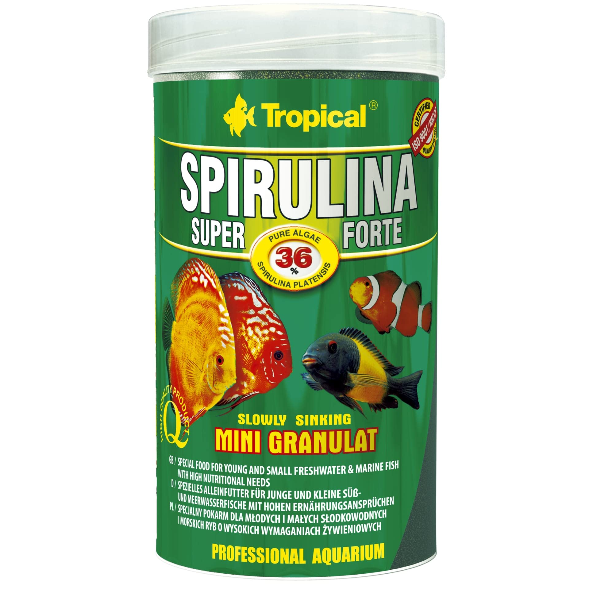 Tropical Super Spirulina Forte - Mini pienso granulado con 36% de espirulina (Platensis), 1 unidad (250 ml)