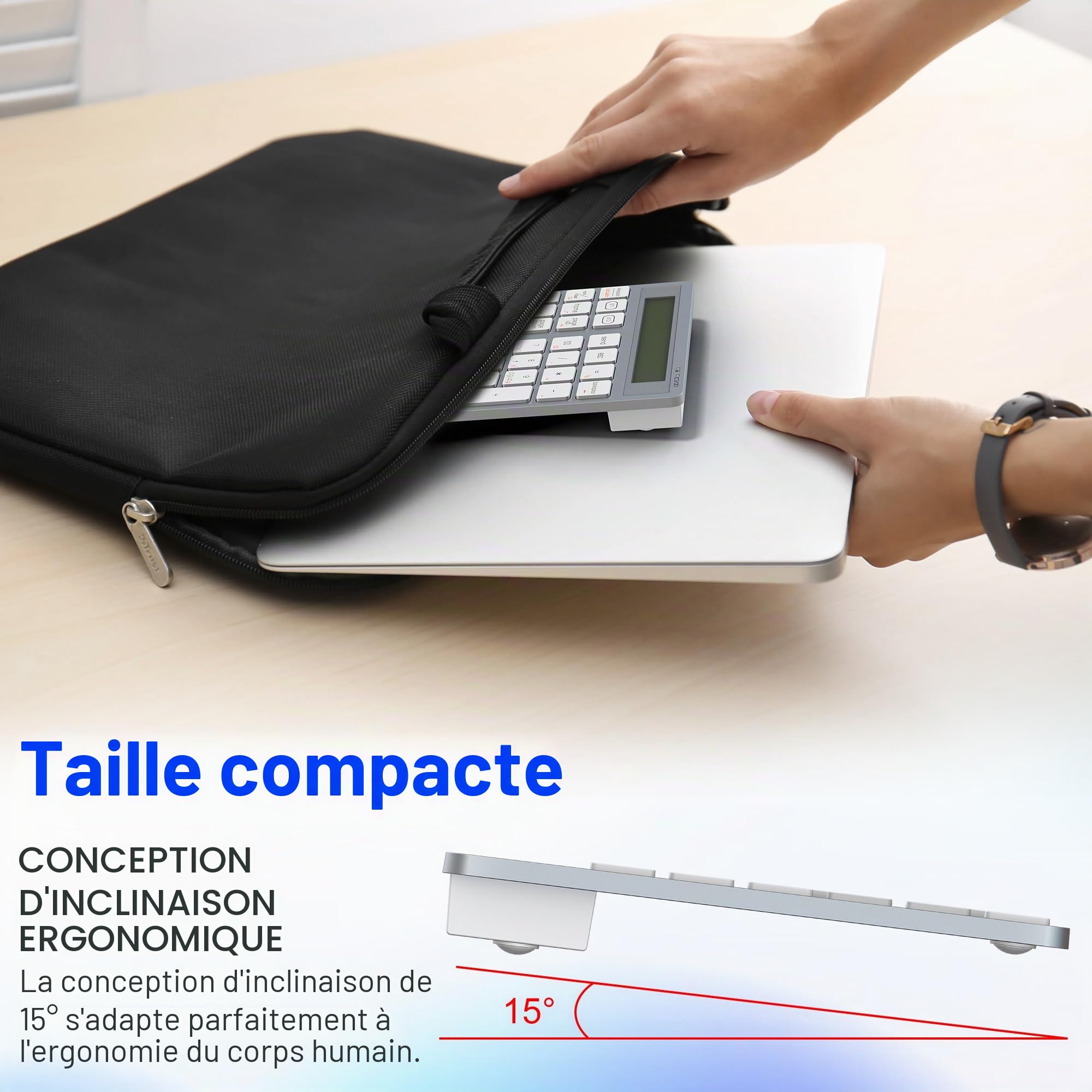 2-en-1 Pavé Numérique Bluetooth avec Calculatrice - 34 Touches Clavier Numérique sans Fil Rechargeable USB-C, Pavé Numerique sans Fil Compatible Windows/Mac/iOS/Android