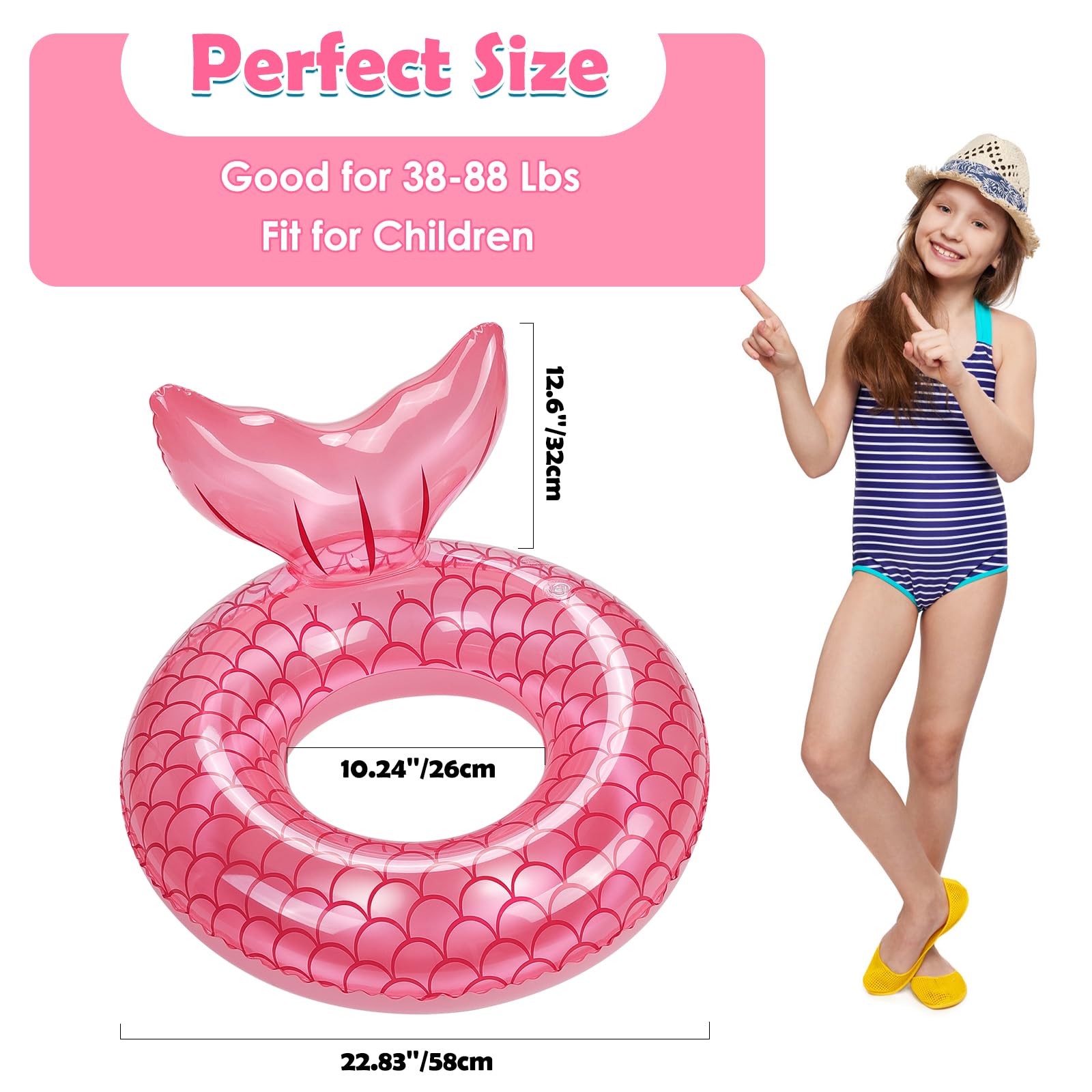 HeySplash Pool Inflatables for Kids Mermaid Inflatable Pool Toys Rubber Ring, Cute Swimming Float Tube - Image 4
