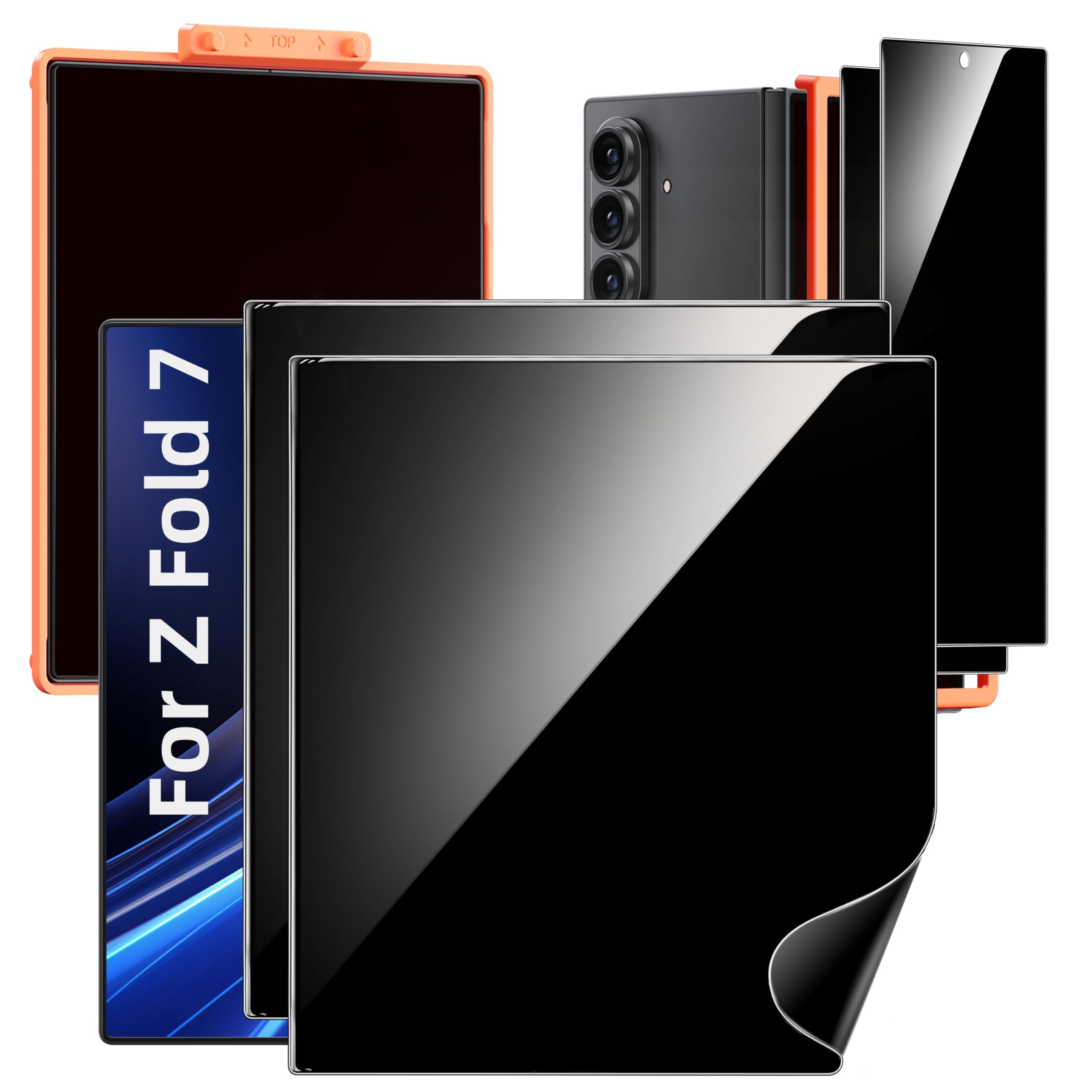 Hoerrye for Samsung Galaxy Z Fold 7 30° Privacy Screen Protector - [with Auto Align Frame Accessories] [2 Pack Inside Flexible TPU Film + 2 Pack Front Tempered Glass] No Creases,No Bubbles | Auto Align Frame Accessories, 2 Pack Inside Flexible TPU Film + 2 Pack Front Tempered Glass, No Creases, No Bubbles