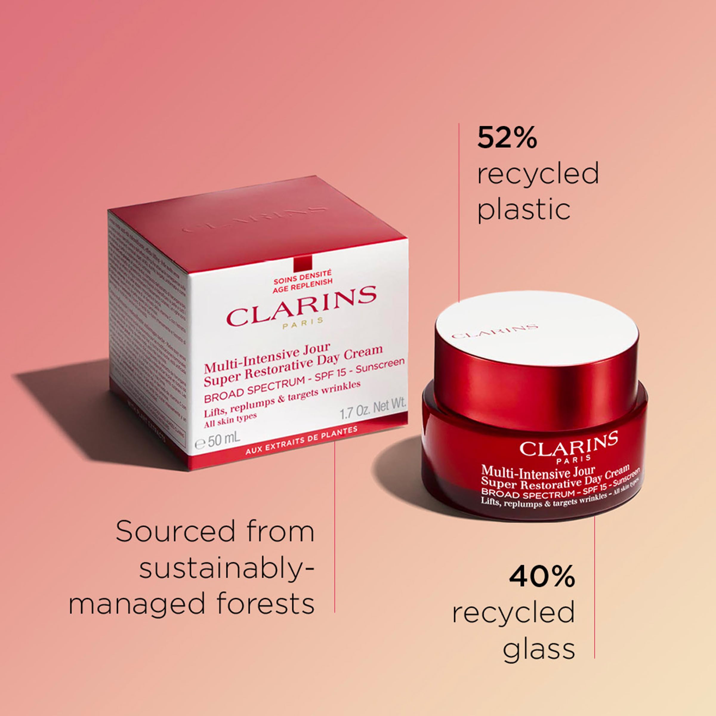 Clarins Super Restorative Day Cream, Broad Spectrum SPF 15 Sunscreen | Anti-Aging Moisturizer For Mature Skin Weakened By Hormonal Changes | Replenishes, Illuminates & Densifies Skin|Targets Wrinkles