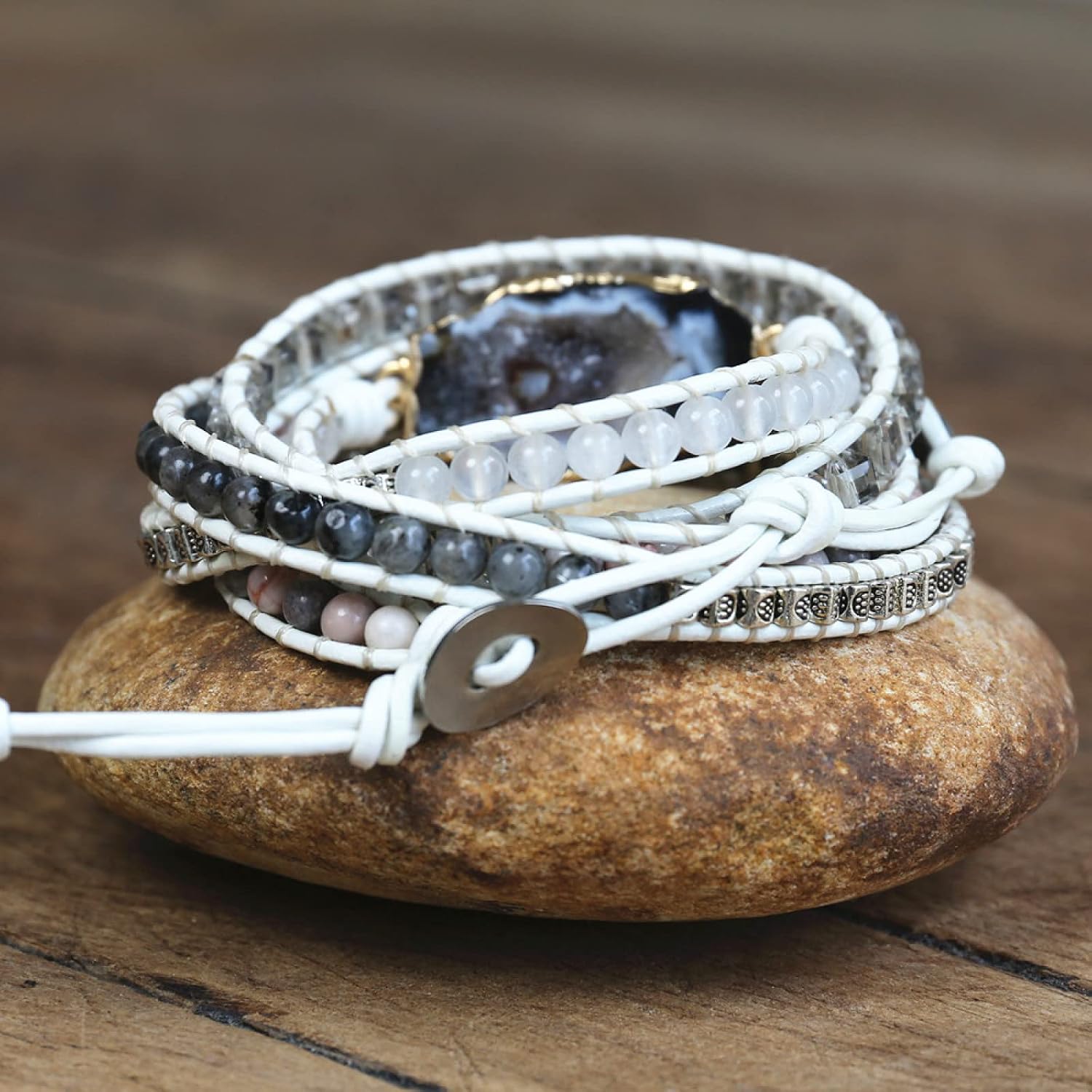 5 Layers Natural Stone Leather Bracelet Exquisite Mix Stones Women Fashion Wrap Bracelet Boho Bracelet Jewelry