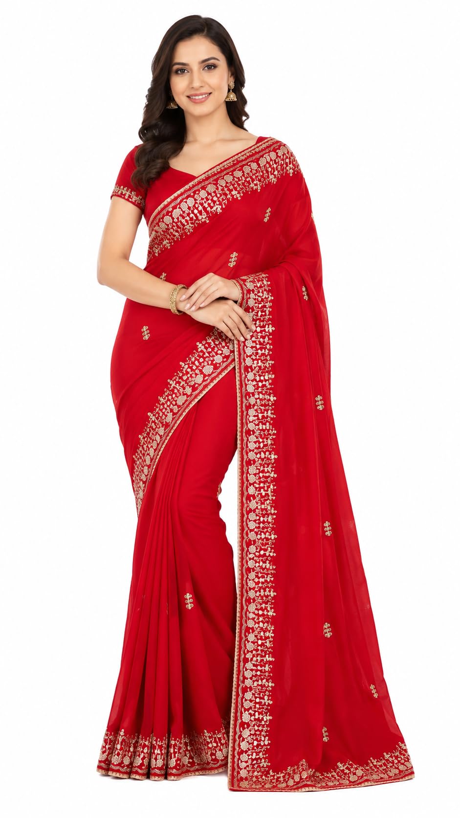 Silk Gotta Patti Hand Work Saree in Red-picture-48