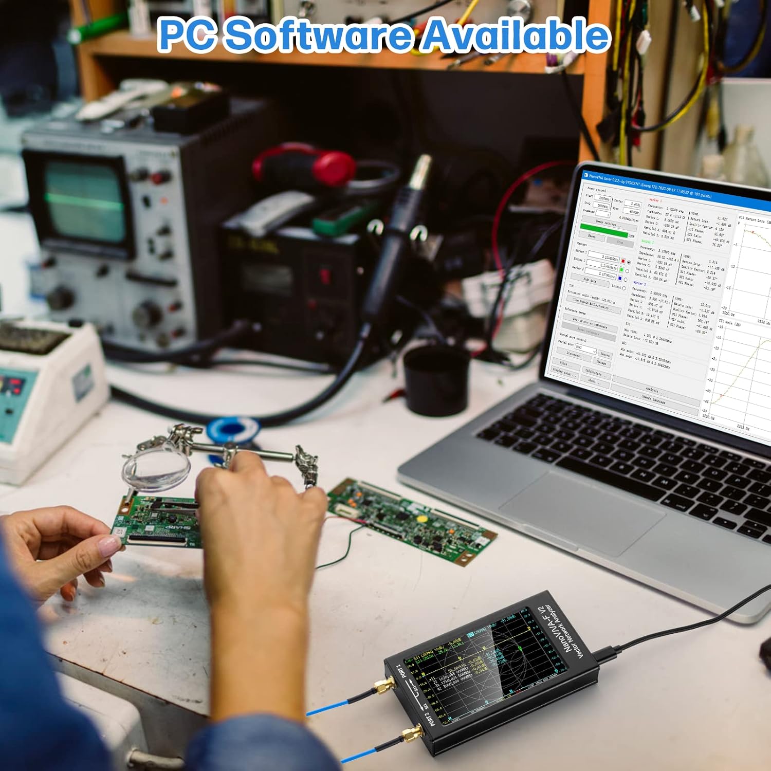 The RF Demo Kit PCB board with various circuit patterns for testing.