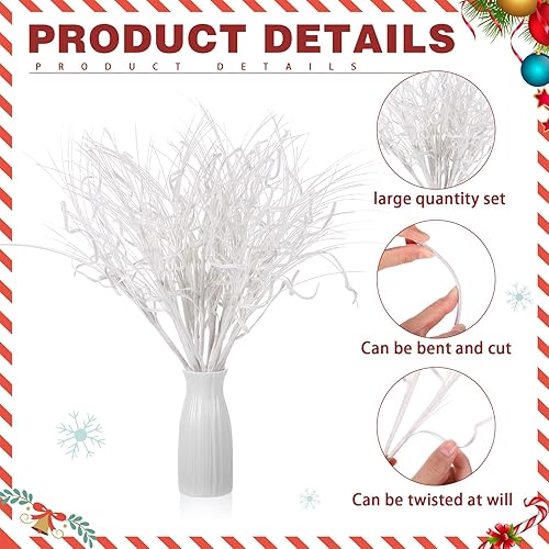 Miniatura 3 de Craftsatin 24 piezas de ramas rizadas con purpurina para árbol de Navidad, ramas de sauce con purpurina, guirnalda de arreglos florales con