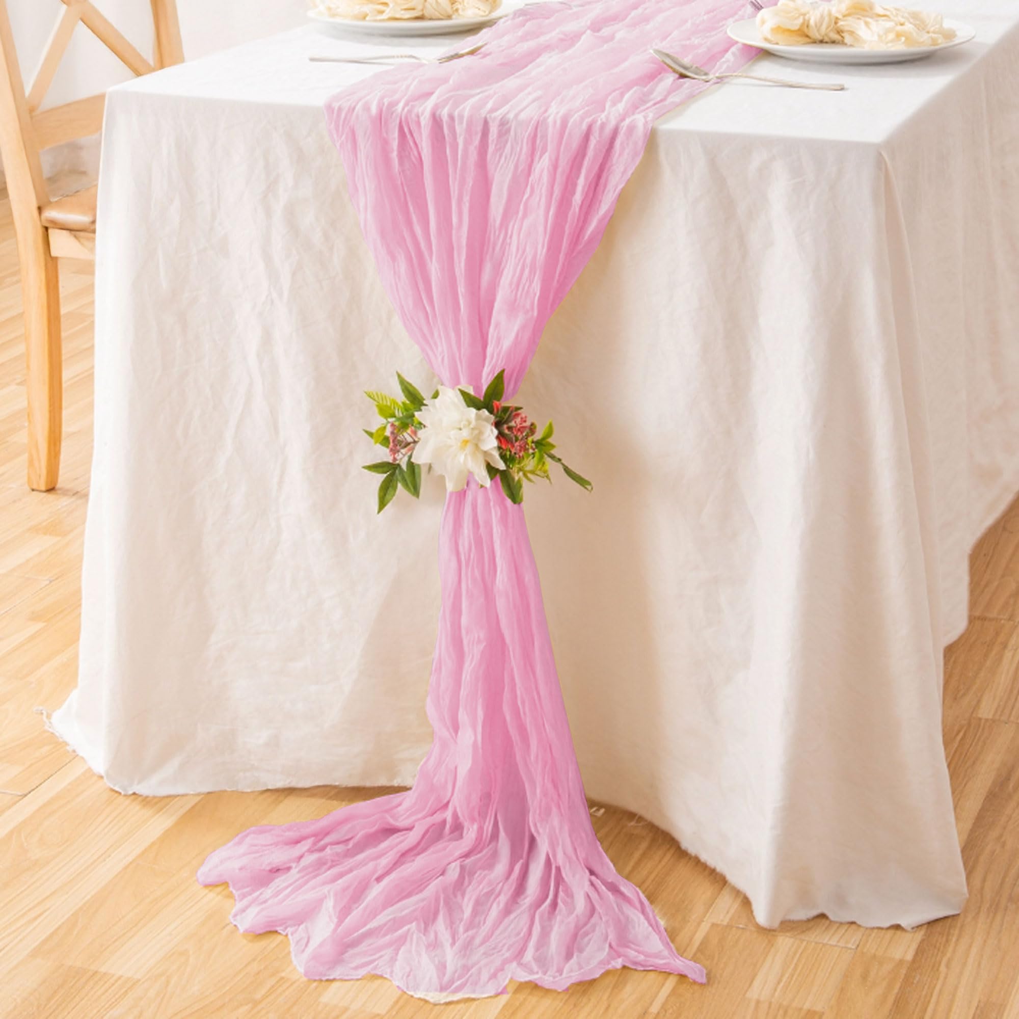 Runner da tavolo, colore rosa antico, 80 x 300 cm, runner da tavola in mussola rosa, runner da tavolo, decorazione per battesimo, matrimonio, cucina, decorazione per feste di compleanno