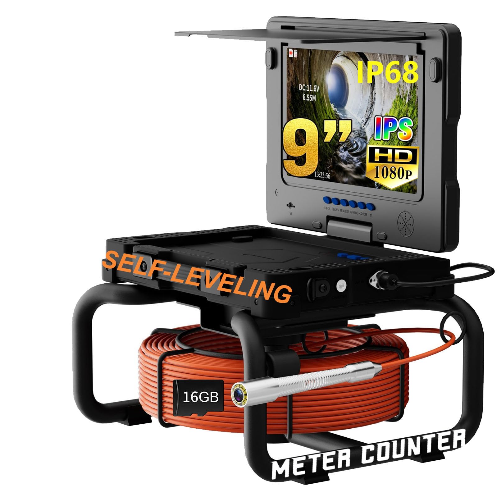 9-calowa Kamera Dvr Do Kanalizacji, Kamery Do Rur Kanalizacyjnych Z Funkcją Samopoziomowania, Kamera Inspekcyjna Z Wężem Hydraulicznym 512 Hz Z 12 Diodami Led, Kamera Inspekcyjna (Size:30M/262FT)