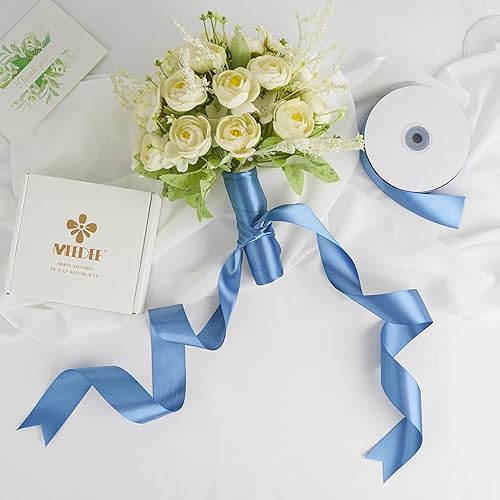 Miniatura 5 de MEEDEE Cinta de satén azul ahumado de 1-12 pulgadas, cinta azul polvorienta, cinta de satén de doble cara Lux de satén de doble cara por 50 yardas,